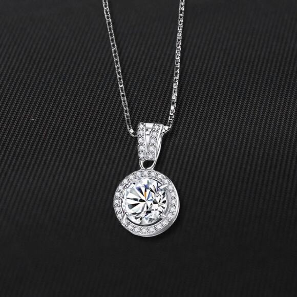 1 Ct Moissanite Halo Pendant Necklace Rhodium Plated Stamped 925 Sterling Silver - Picture 1 of 9